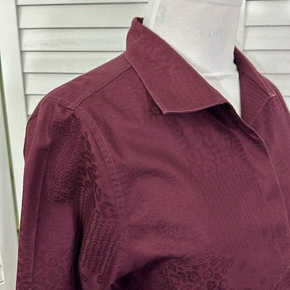 Chico's No Iron Tunic Shirt Size 1.5 (10) Jacquard Burgundy Long Sleeve - Picture 4 of 12